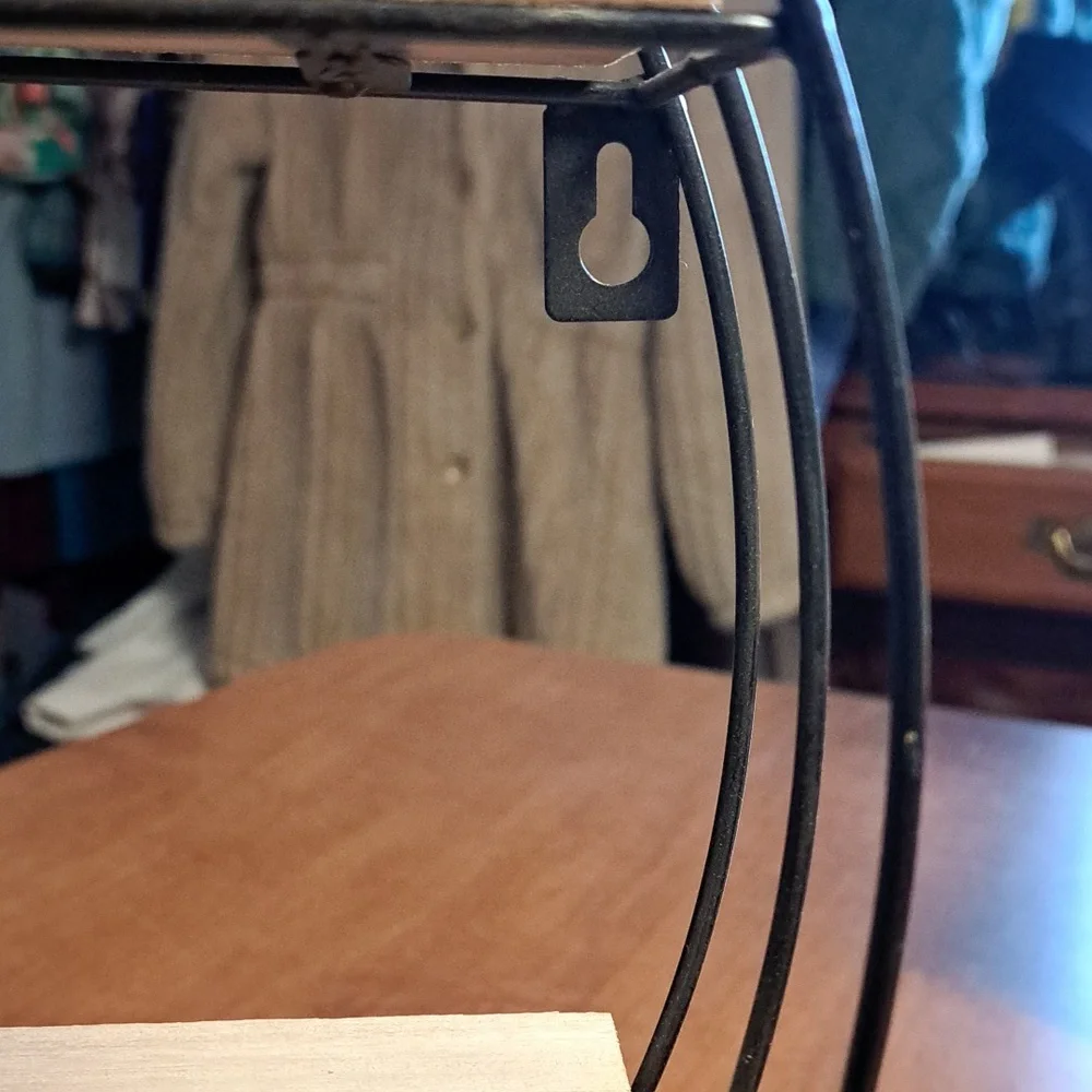 Round Black Metal & Wood Wall Or Stand Shelf - Home Wall Decor
